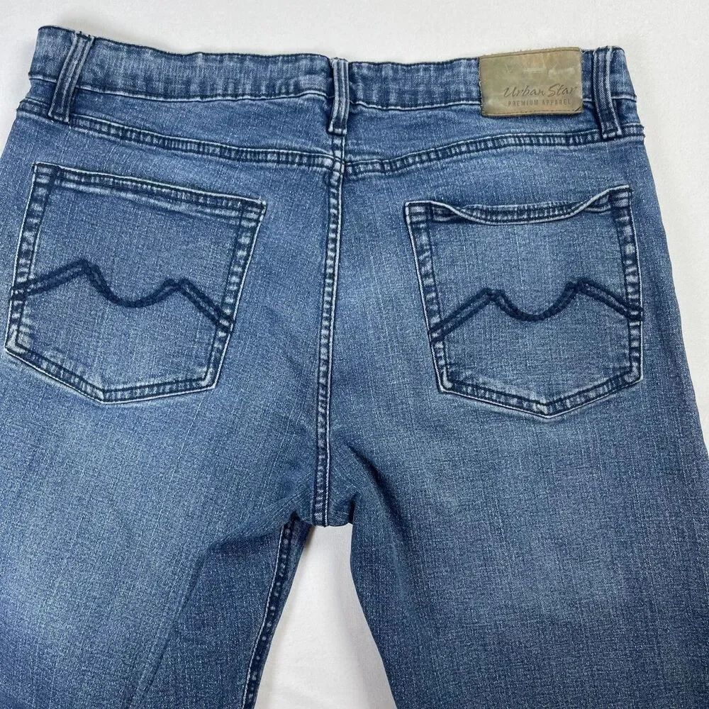 Urban Star Jeans Mens 36 x 29 Blue Denim Cotton 5-Pockets High-Rise Straight Leg